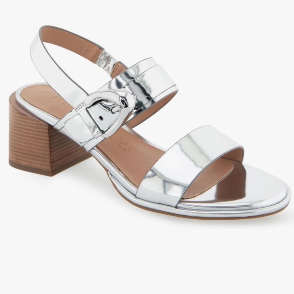 Aerosoles Nova Silver Mirror Womens size 7.5 Silver Block Heel Sandals-NWT